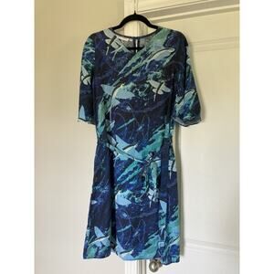 David Shepard Hawaii Dress Ocean Fish Design Tie Waist Size Small Resort Cruise